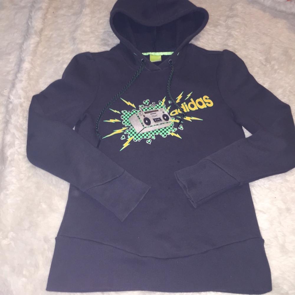 adidas Black Hoodie with Yellow and Neon Green Graphic